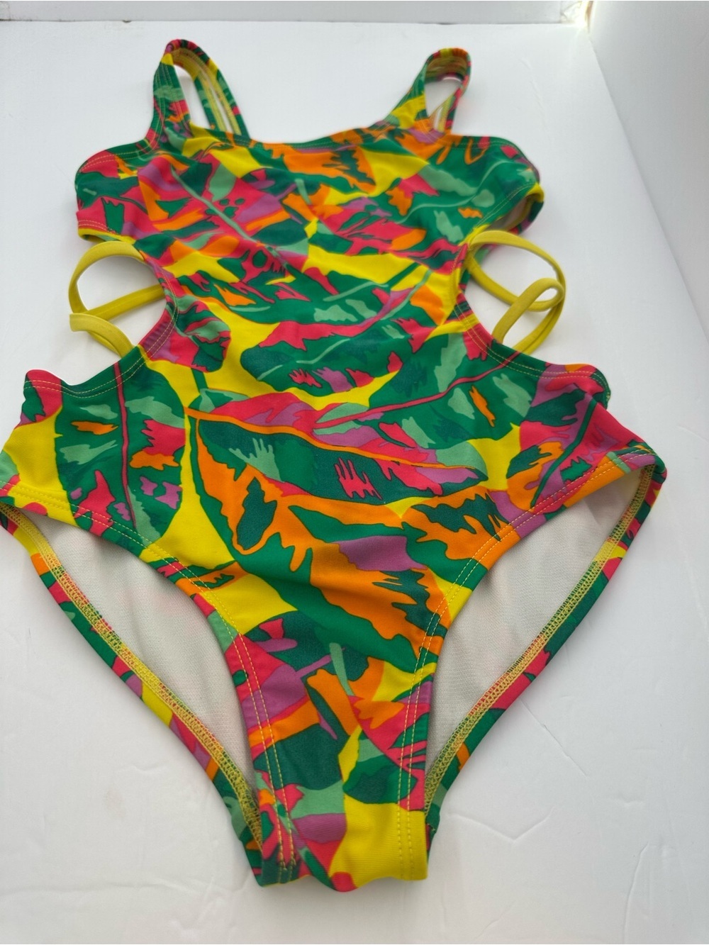 Cat & Jack Multicolor Tropical-Trim One-Piece Swim Green, Yellow, Pink Size M(8)